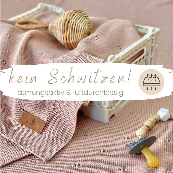 Babydecke DIKOS® Babydecke aus *100%* Bio Baumwolle, Strickdecke, Geschenk, DIKOS, PREMIUM Qualität, 75x100 cm, atmungsaktiv, nachhaltig, kuschelweich – Bild 3