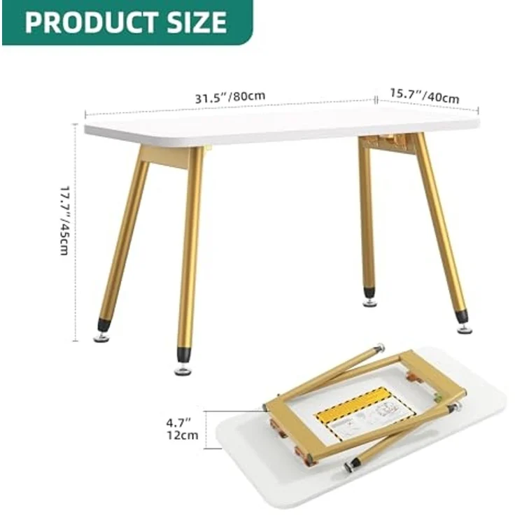YITAHOME Couchtisch Klappbar, 80 x 40 x 45 cm Tragbarer Couchtische Keine Installation Erforderlich, Beistelltisch für Wohnzimmer Schlafzimmer Büro, Wohnzimmertisch, Weiß – Bild 3