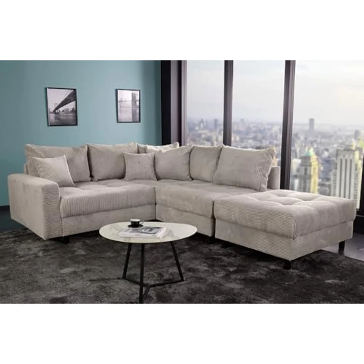 riess-ambiente Ecksofa KENT 220cm greige / schwarz, Einzelartikel 1 Teile, Wohnzimmer · Cord · mit Federkern · inklusive Hocker · L-Form · Modern – Bild 5