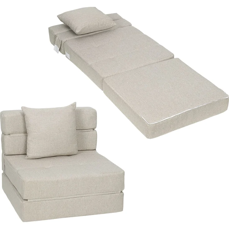 Rayofly-Schlafsofa Sessel, 1 abnehmbares Kissen, beiger Stoff, Beige, H 610cm x T 700cm x B 700cm – Bild 2