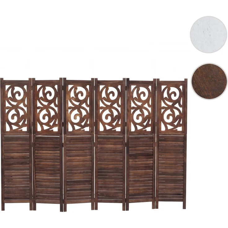 Paravent T568, Raumteiler Trennwand Sichtschutz Raumtrennung, Ornamente klappbar Paulownia Holz 170x240cm ~ braun – Bild 9