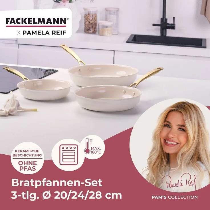 FACKELMANN Bratpfanne Set, Kochgeschirr, Aluminium-Pfannen, Keramikbeschichtung