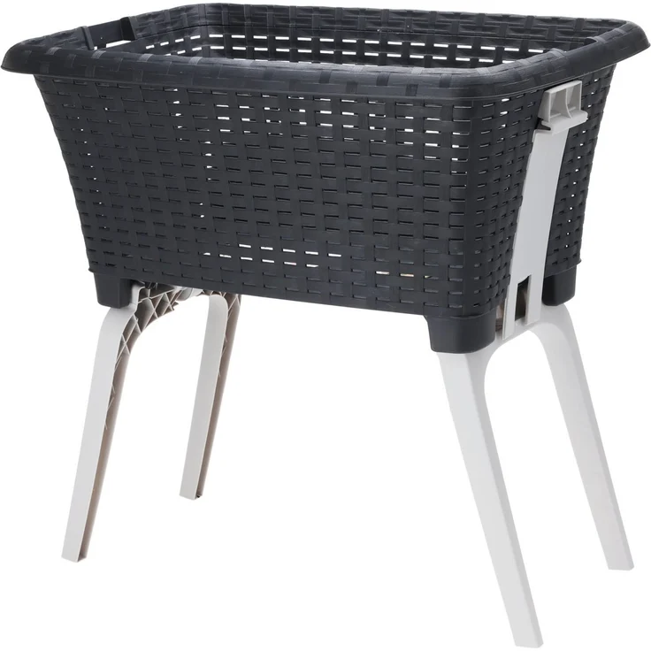 Koopman Wäschekorb Einkaufskorb Wäschewanne Korb Box Kunststoff Schwarz (1 St), klappbare Füße, Wäschesammler, 38L Volumen, 60x40 cm, Rattan-Optik – Bild 2
