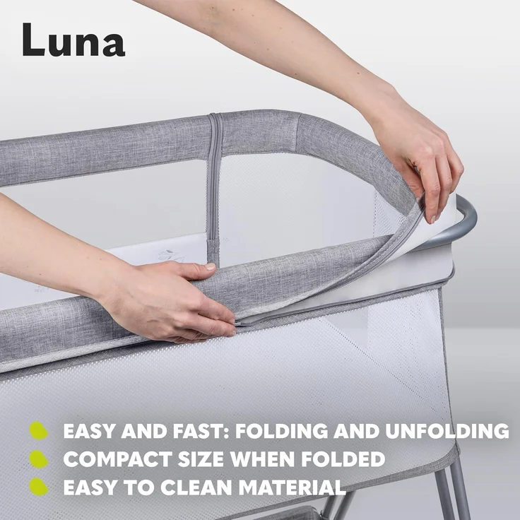 lionelo Luna 2-in-1 Nachttisch für Babys von Geburt bis 9 kg, mit Verstellbarer Höhe und Neigung, 4 feststellbare Räder, tragbar, atmungsaktiv, Netzgewebe, waschbare Matratze und Bezugskorb – Bild 7