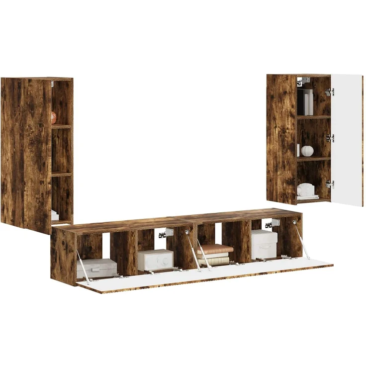 vidaXL TV-Wandregal-Set 4 pcs Geräucherte Eiche Holzwerkstoff 3408921 – Bild 3