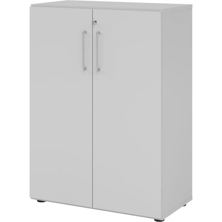 bümö Aktenschrank abschließbar, Büroschrank Holz 80cm breit in grau - abschließbarer Schrank mit Aktenregal für's Büro & Arbeitszimmer, Büro Möbel Ordnerschrank mit Schloss, 938T3-5-5-BS