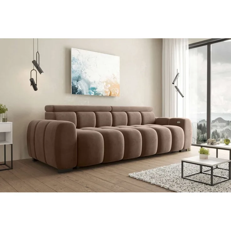 99rooms Alessio Bigsofa Velours TIFFANY Taupe mit Sitztiefenverstellung