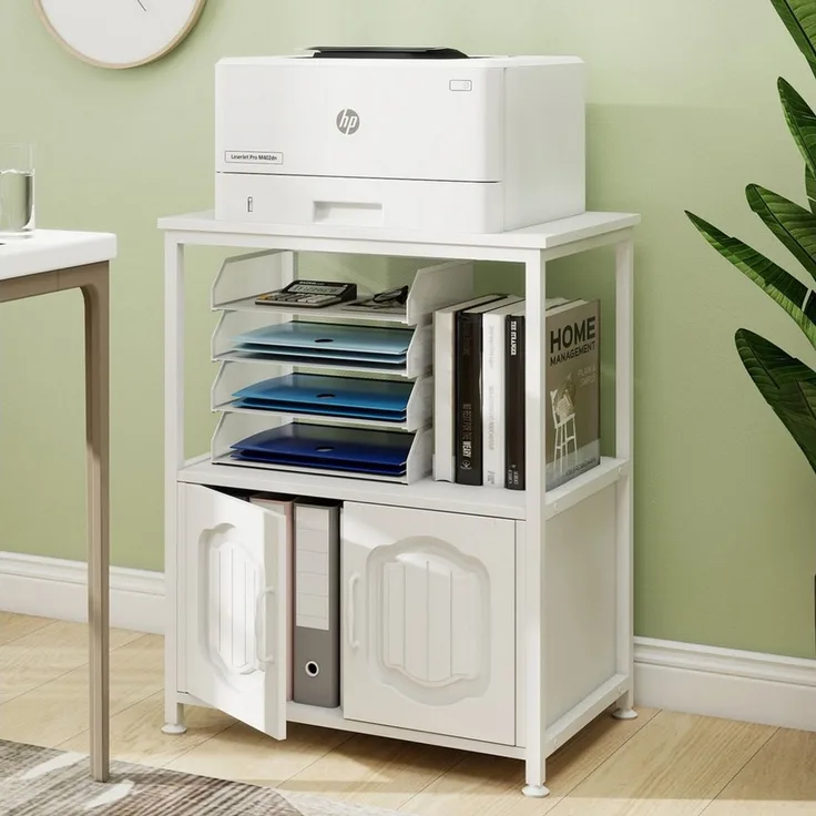 PUNCIA Druckertisch mit Stauraum & dekorativen Türen, Druckerschrank, Küchenschrank (1-St), Druckerständer 3 Ebenen, Büroschrank 60 x 40 x 75 cm
