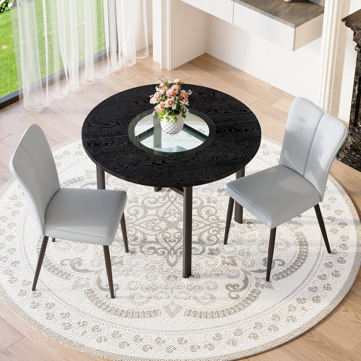 Esstisch-Set mit Glasintarsie & Ablage, Ø 100x76 cm, Schwarz/Hellgrau – Bild 3