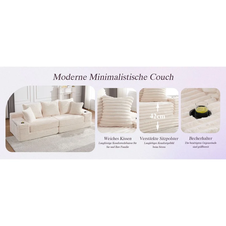 ZUBALIYA Schlafsofa 98x87 cm, mit Stauraum, mit Treppe, mit Leiter, mit Cordbezug, mit Schaumstoffpolsterung, Beige – Bild 20