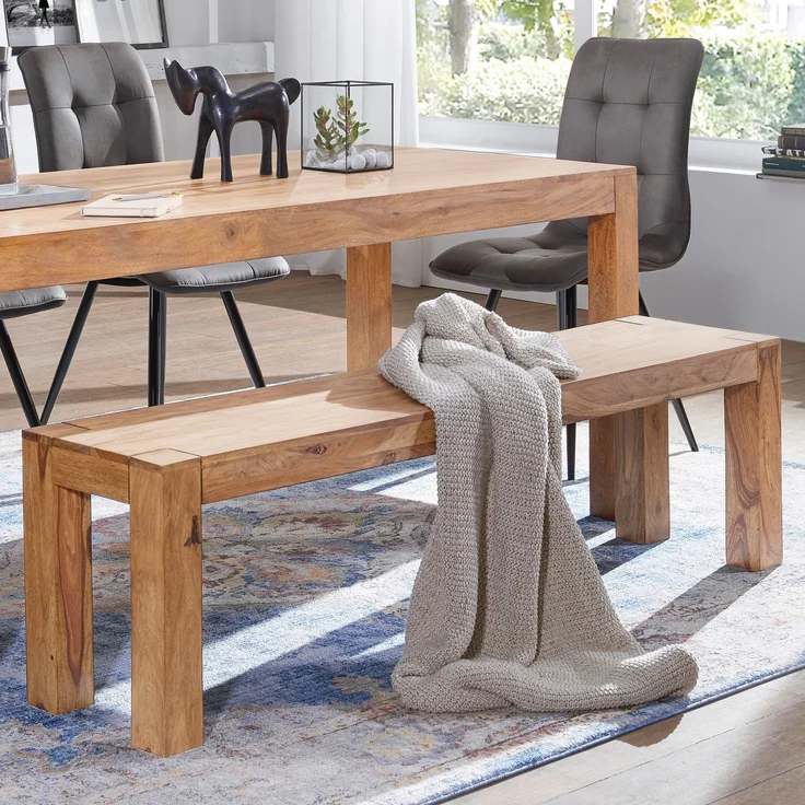 Wohnling Sitzbank, Küchenbank, Massiv-Holz, Akazie, 120 x 45 x 35 cm – Bild 4