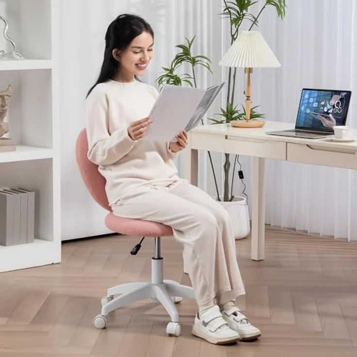 HOMCOM Schreibtischstuhl, Rosa, Drehstuhl mit herzförmiger Rückenlehne und Teddy-Fleece, höhenverstellbar, 45x88x56 cm – Bild 8