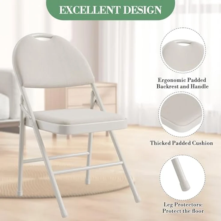 GarveeHome 2/4er Set Klappstühle Mit Polster & Rutschfesten Füßen | Faltbare Metallstühle Für Zuhause, Büro & Events | Platzsparende Stapelstühle Für Innen & Außen – Grau, Beige, Rot – Bild 8