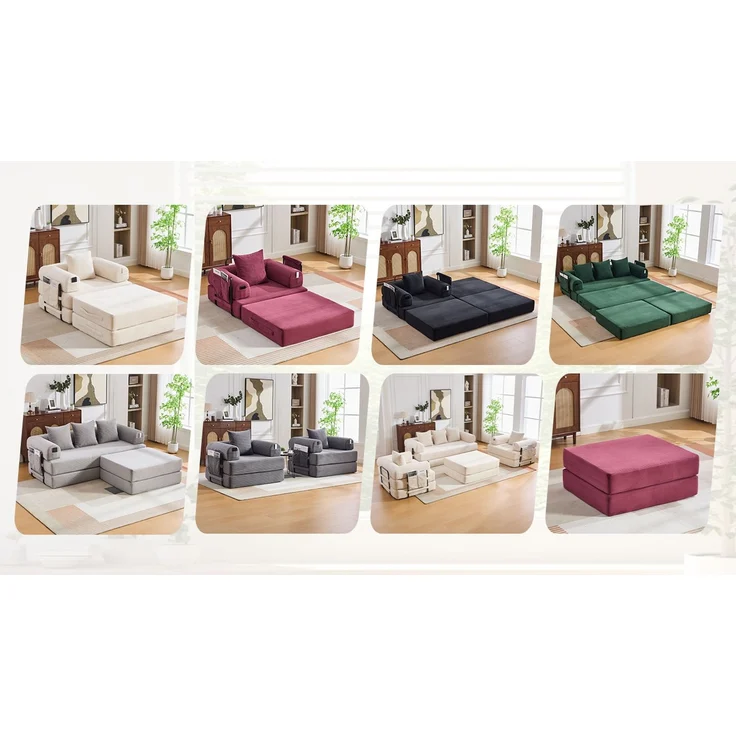 ZUBALIYA Ecksofa 94x67 cm, mit Ablageflächen, mit Cordbezug, mit breiten Armlehnen, modular aufgebaut, mit Schaumstoffpolsterung – Bild 18