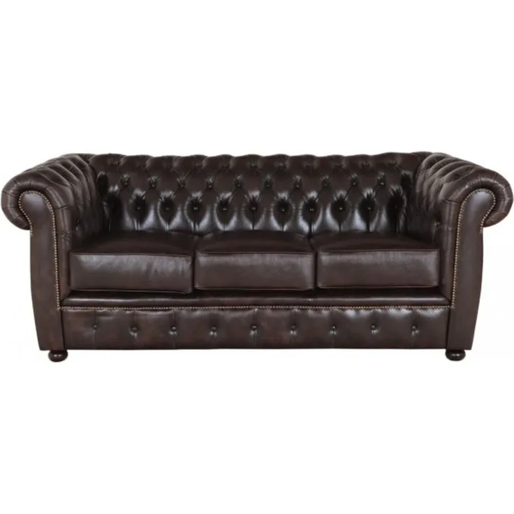 Dreisitzer-Sofa Chesterfield Liverpool aus echtem Rindsleder Braun