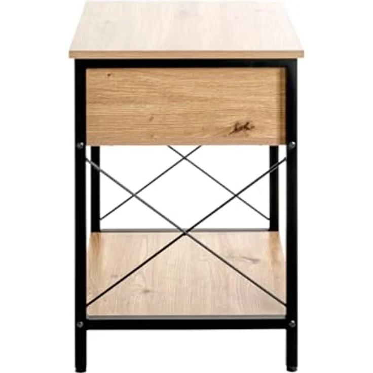 XXXL Beistelltisch, Schwarz und Eiche, Metall, mit 1 Schublade, offenes Fach, 40x60x45 cm, eckig – Bild 5
