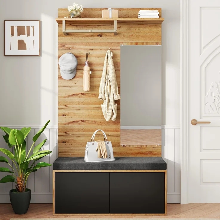 Kleiderschranksets, Kompaktkleiderschränke, Flurschränke mit Spiegeln und Kissen sowie Garderobenpaneele am Eingang.(Not a one-piece product, holes need to be drill on the wall)--Schwarz--100x38x190cm--YOUDENOVA – Bild 2