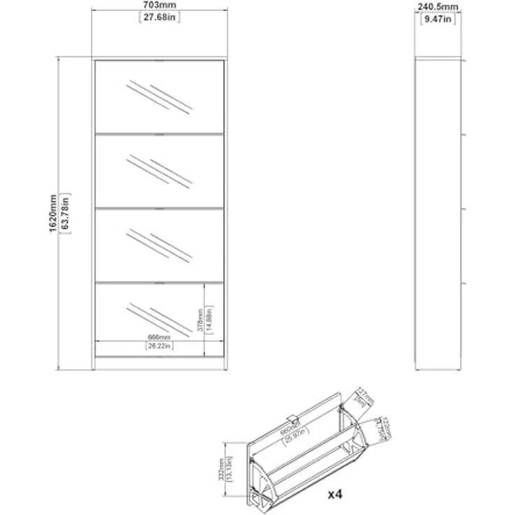 Dmora - Schuhschrank Bliss, Schuhregal, Mehrzweck-Eingangsgarderobe, Möbel für Schuhe, 70x24 h162 cm, Eiche – Bild 3