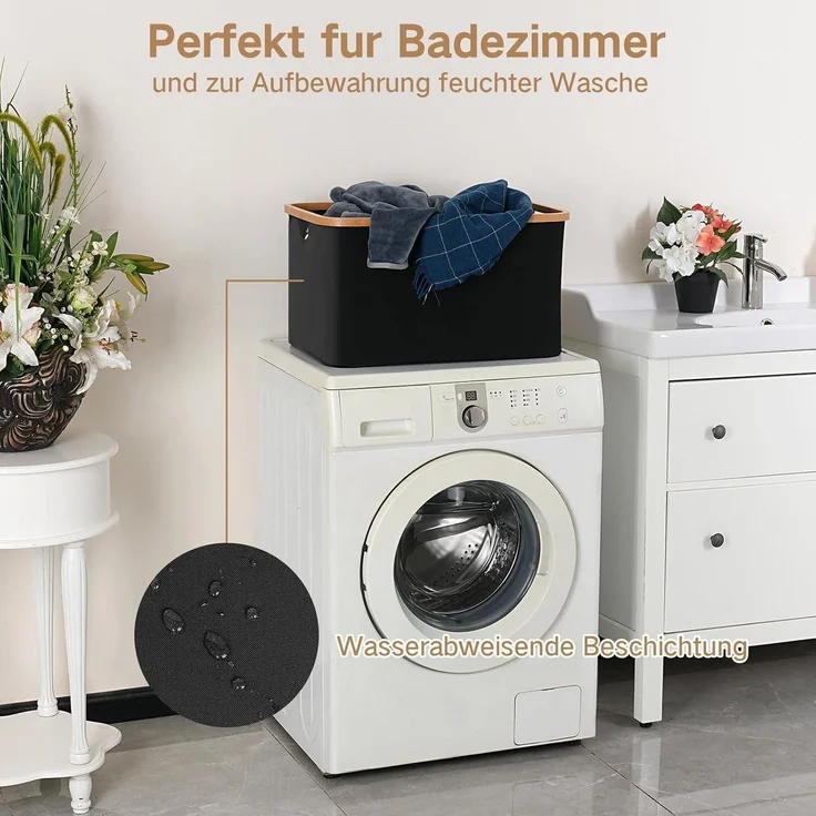Faltbarer Wäschekorb 60L Bambus Stoff Storage Basket Aufbewahrung Klappbar – Bild 4
