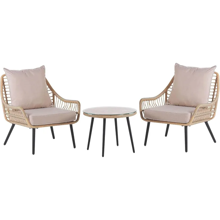 Beliani 'Laureto' Bistro Set mit Kissen, Natürlich