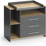 Wickelkommode Oskar Anthrazit/Goldkraft Eiche 113 x 93 cm mit 3 Schubladen Vicco