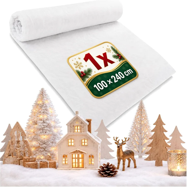 com-four® Schneematte für Weihnachtsdekoration 240 cm lang | Weiße Abdeckung als Dekor