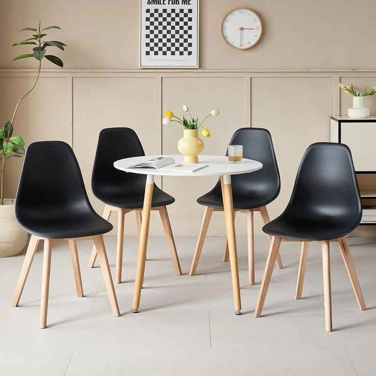 Esszimmerstühle Bürostühle 8er Set Buchenholzbeine Schwarz 8 Stühle – Bild 2