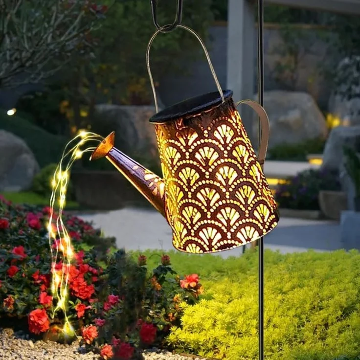 LQWELL LED Solarleuchte Solar Gießkanne mit Wasserfall Lichterkette Lampe, Jahrgang Solar Lanterne Garten Lampe, Warmweiß, für Hof, Path Rasen, Wege, Terrasse, Yard Deko – Bild 4