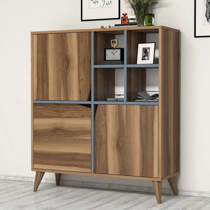 Skye Decor 'Pulse - Walnut, Blue' Mehrzweckschrank, Walnuss / Blau, 100 x 115 x 30 cm – Bild 3