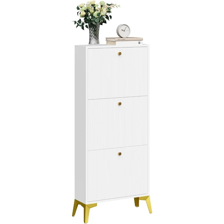 YITAHOME Schuhschrank Hoch mit 3 Schubladen, Schuhschrank Weiss,Schuhkipper Schmal mit Metallbeinen, Schuhkommode Schuhregal für Flur Eingangsbereich Wohnzimmer, Schlafzimmer, 20 x 50 x 118.5 cm – Bild 7