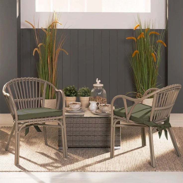 Beautissu Stuhlkissen 2er Set Loft SK Stuhlkissen Olivgrün, 45x40x5cm, Stuhlpolster mit Bändern Sitzkissen für Stühle, rutschfest – Bild 2