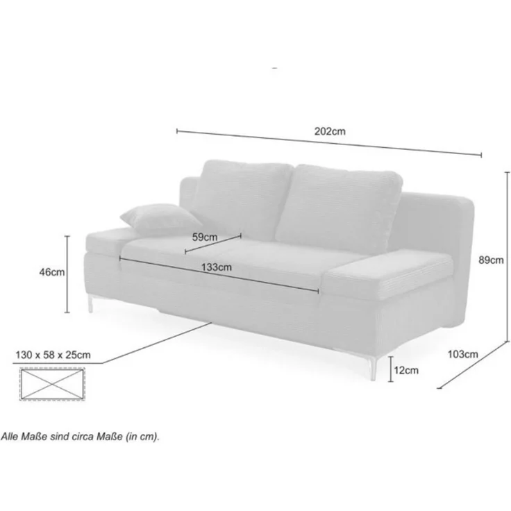 Schlafsofa Federkern Armlehnen verstellbar Couch Bettkasten Cord Dunkelgrau – Bild 9
