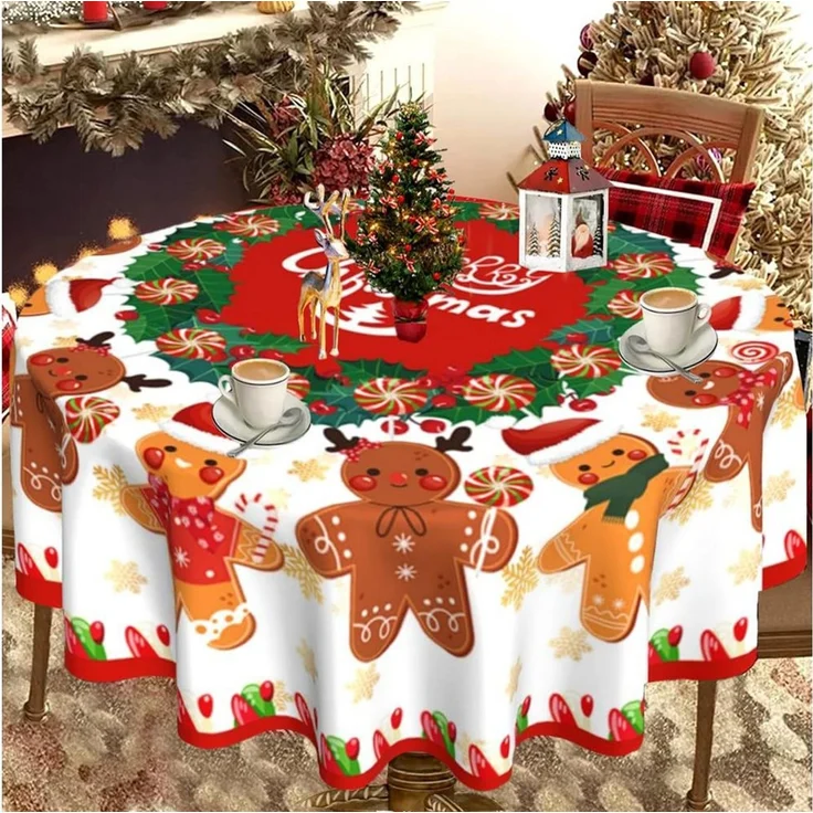 CLTYQ Tischdecke Weihnachtstischdecke,Tischdecke rund,Schneeflocken Tischdecke (Weihnachten Tischdeko für Outdoor,Esszimmer,Garten, Party), 152 cm, Winter-Schmutzschutz-Tischwäsche,Partydekoration – Bild 4