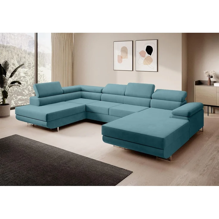 Ecksofa MARGO U- Form, moderne Couch mit Schlaffunktion, verstellbare Kopfstützen, zwei Bettkästen, große Polstercouch – Kronos 26, 72 x 203 x 347 cm – Bild 1