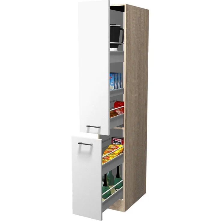 Flex-Well Apothekerschrank Apothekerschrank Küche - 30 cm breit - Weiß Sonoma Eiche – Salerno