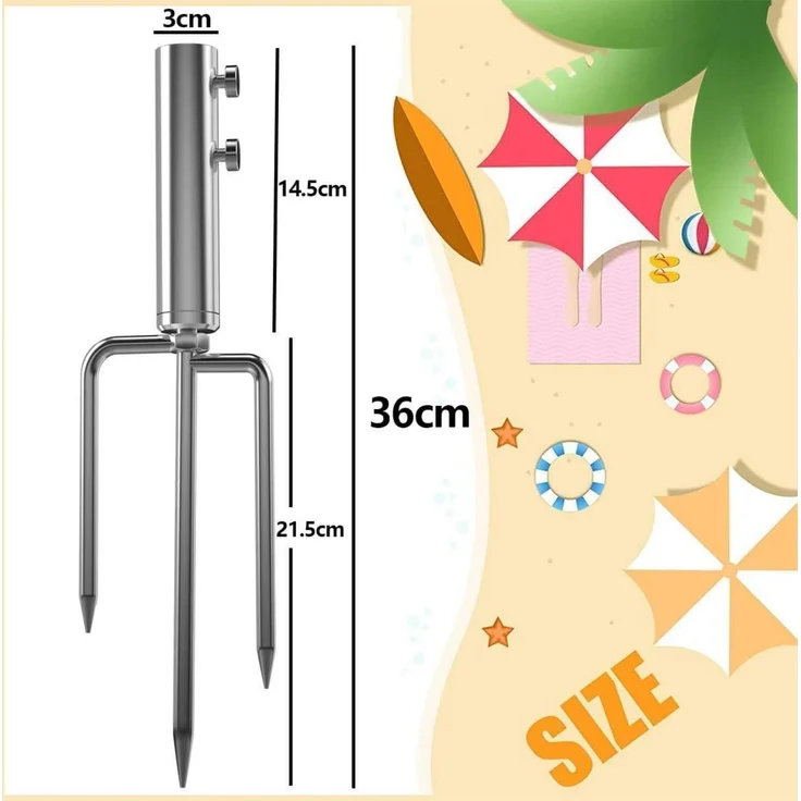 Sonnenschirmständer mit Rasendorn Abnehmbar Silber für Garten Strand Angeln – Bild 2