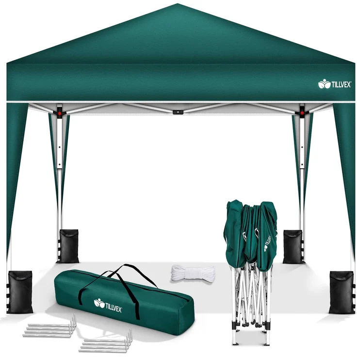 tillvex Pop-Up Faltpavillon mit Tasche, wasserdicht, höhenverstellbar & UV Schutz 50+, Stahl / Polyester, 3x3 m, Grün – Bild 6