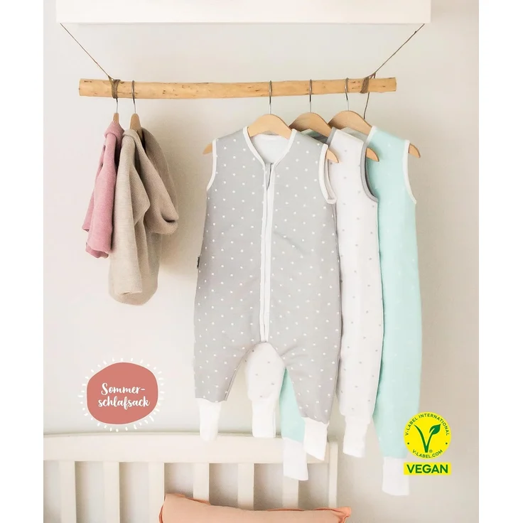 Ehrenkind® Baby Sommerschlafsack mit Füßen 1.0 TOG aus weicher OEKO-TEX zertifizierter Bio-Baumwolle | Sommer Schlafsack | Baby Schlafsack Gr. 80 Jeansblau Tropfen | 1 Tog – Bild 2