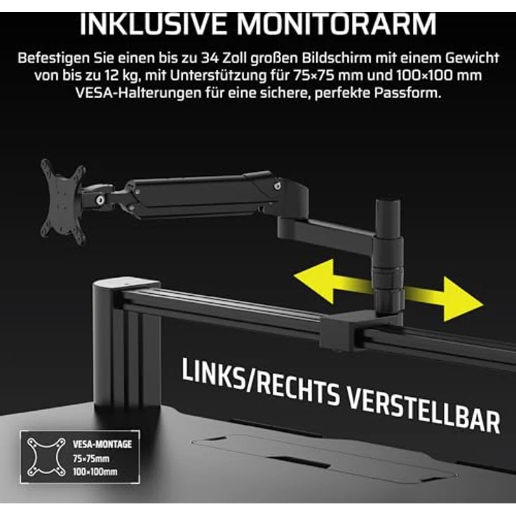 Corsair Platform:4 Elevate, Höhenverstellbarer elektrischer Gaming-Schreibtisch, 120 cm x 76 cm, Schwarz, mit Monitorarm und USB-Anschluss – Bild 5