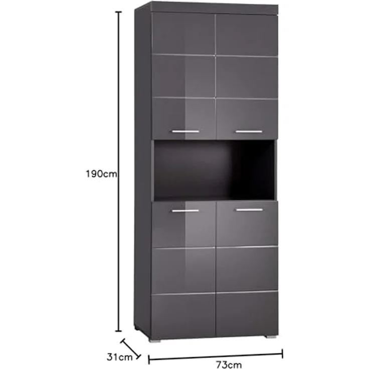 Trendteam 'Amanda' Hochschrank, Holz, Grau Hochglanz, 190 x 31 x 73 cm – Bild 4