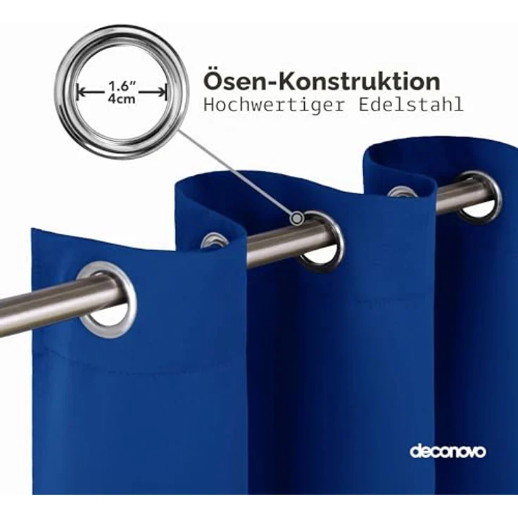 Deconovo Blickdichte Gardinen mit Ösen Verdunklung Thermovorhang Königsblau | 1 Stück, H229 x B132 cm, Ösenschal, Kälteschutz und Hitzeschutz, Abdunkelnd, Sichtschutz für Schlafzimmer, Blackout Curtain – Bild 3
