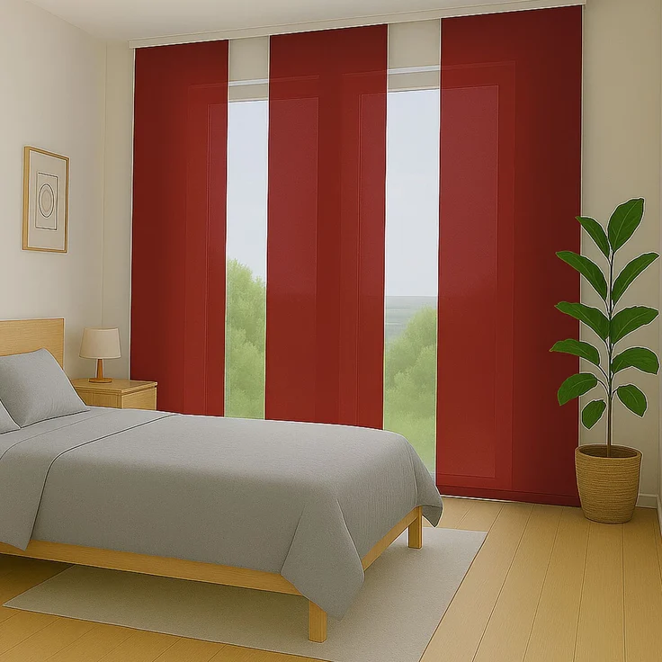 Flächenvorhang mit Klettband, Paneelwagen und Schleuderstab, ( BxL ) 60x245 cm in , blickdichte Schiebegardine mit Klett in vielen Farben Rot – Bild 5