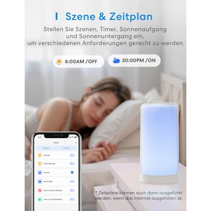 meross WLAN LED Nachttischlampe Funktioniert mit Apple HomeKit, Dimmbar RGBCW Atmosphäre Touch Nachtlampe für Schlafzimmer Wohnzimmer, Smart Nachtlicht Funktioniert mit Alexa, Google Home – Bild 5