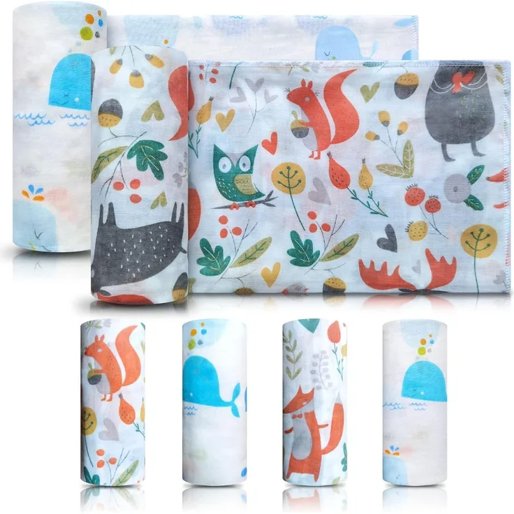 Babytücher Stoff 100% Baumwolle Tier-Motive bunt 6tlg. Waschlappen Spucktuch Set