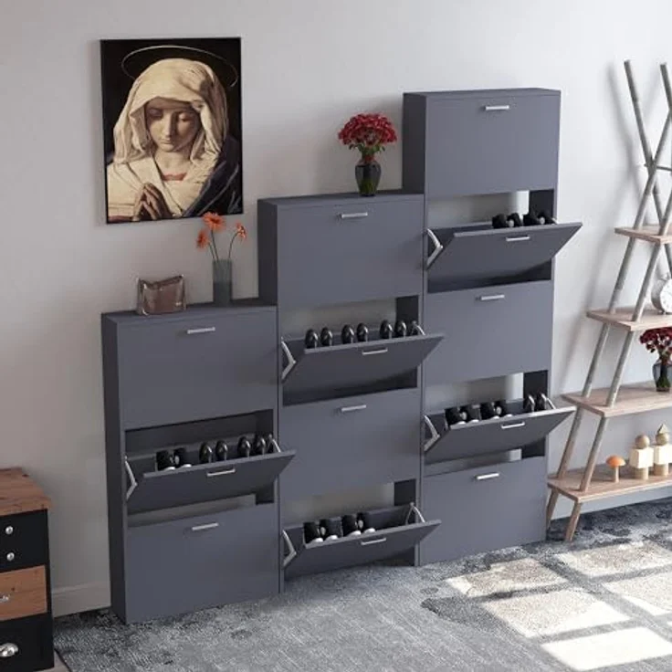 Mid.you Schuhschrank Sulos, stehend, Anthrazit, Kunststoff, 59x108x17 cm, Schuhaufbewahrung – Bild 5