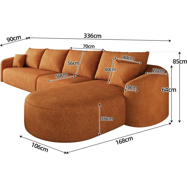 Ecksofa 336x168x85 cm in Orange aus Schneidler-Stoff – L-Form mit hochelastischer Schaumstoffpolsterung – Bild 5