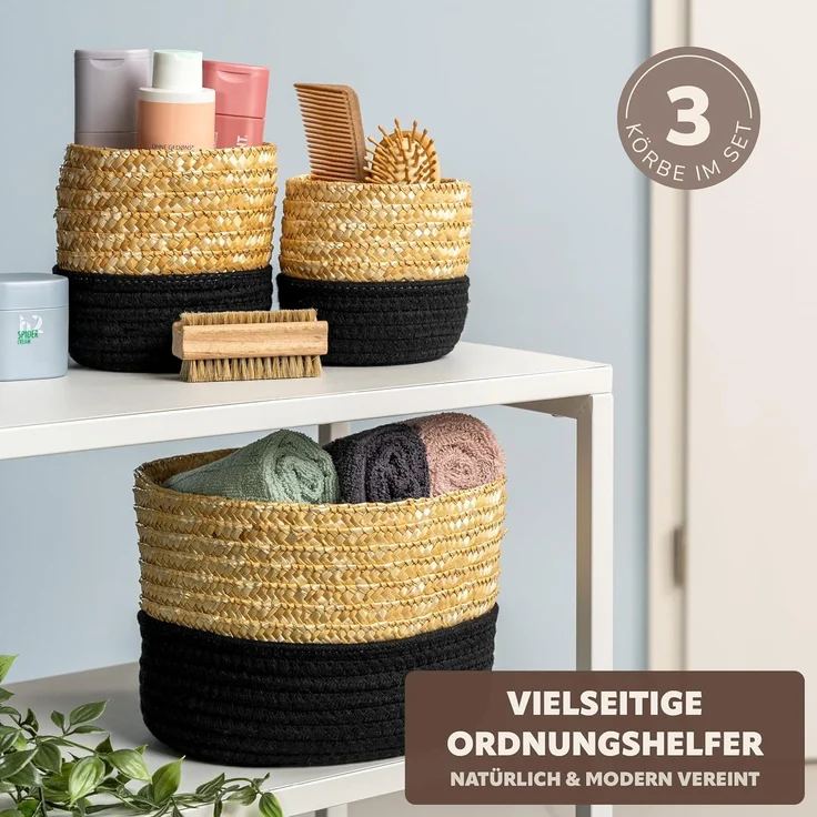 bremermann Aufbewahrungskorb Aufbewahrungskörbe 3er Set, Baumwolle/Strohgeflecht – Bild 2