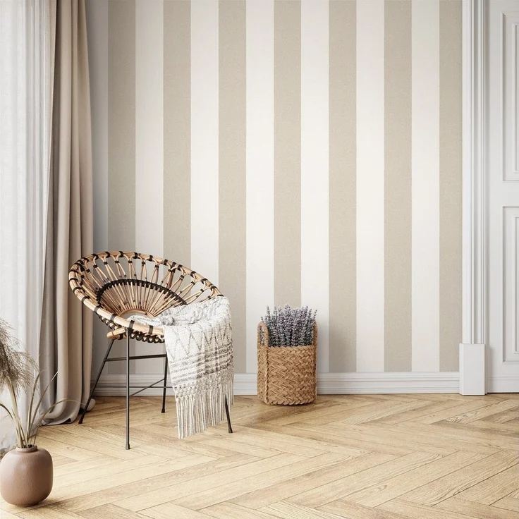 Newroom Vliestapete, Beige Tapete Streifen Streifen - Mustertapete Streifentapete Creme Landhaus Klassisch Struktur für Schlafzimmer Wohnzimmer Küche, Mustertapete, Streifentapete – Bild 3