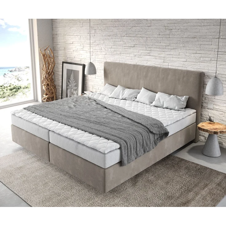 Boxspringbett Dream-Well Mikrofaser Beige 200x200 cm Bonell-Matratze PU-Topper – Bild 4
