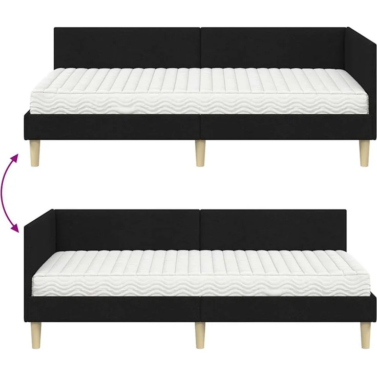 vidaXL Eckbettgestell mit Matratze 2 stk. Schwarz 100 x 200 cm Stoff 3393751 – Bild 12